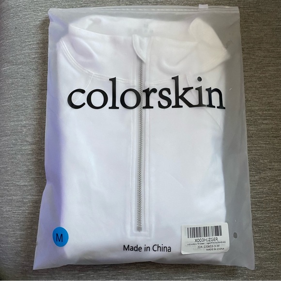 New colorskin Cropped Sport Jacket Half Zip White M Thumb Holes Athletic Workout - Picture 7 of 11